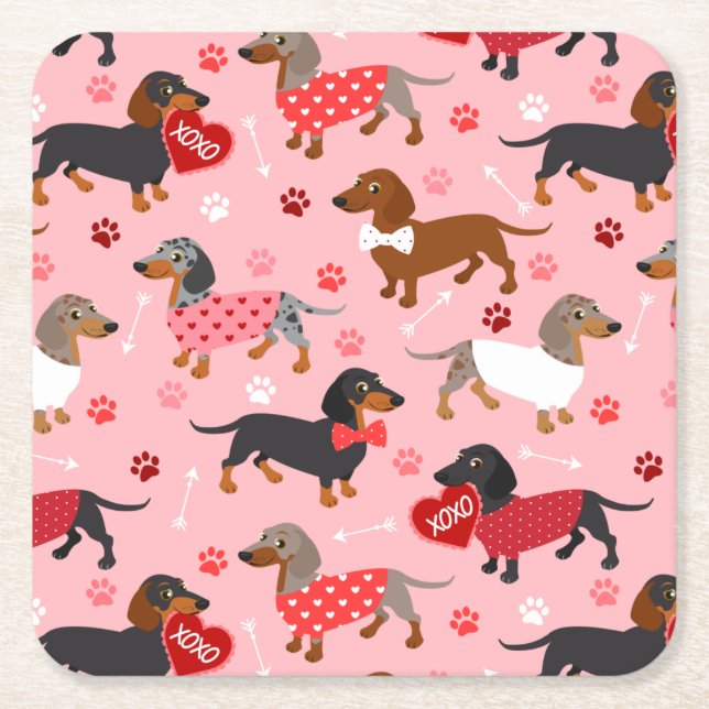 Valentine Dachshund Square Papper Underlägg Kvadrat (Framsidan)