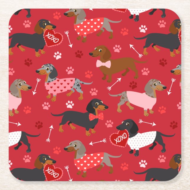 Valentine Dachshund Square Papper Underlägg Kvadrat (Framsidan)