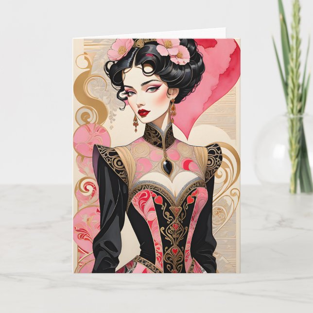 Valentine Dam i Rosa och svart Couture Meddelande (Framsida)