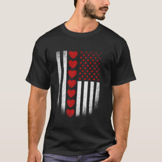 Valentine Day American Flagga Red Hearts US Patrio T Shirt