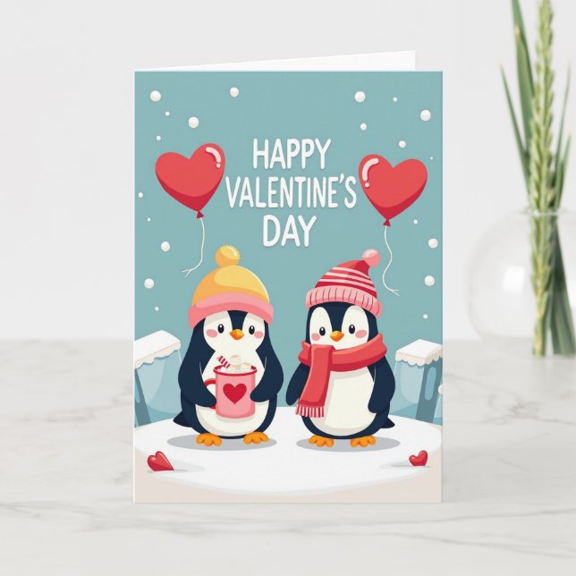 Valentine Day Pingvin Kärlekskort Kort (Framsida)