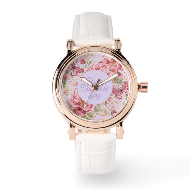 Valentine Days,Elegant,Purple Peach Flowers Patter Armbandsur (Framsida)