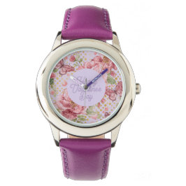 Valentine Days,Elegant,Purple Peach Flowers Patter Armbandsur