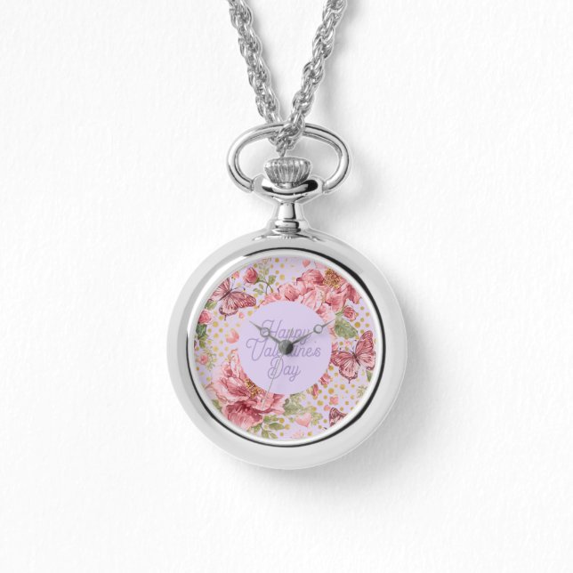 Valentine Days,Elegant,Purple Peach Flowers Patter Armbandsur (Framsida)