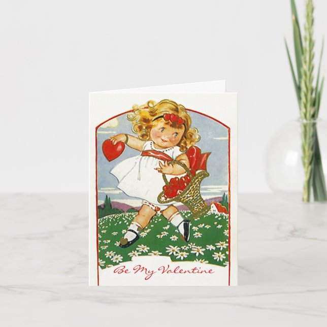 Valentine Delivery Girl Valentine Day Card-kort Helgkort (Framsida)