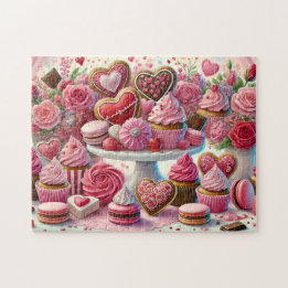 Valentine Dessert Heart Cookies & Cupcakes Bord Pussel