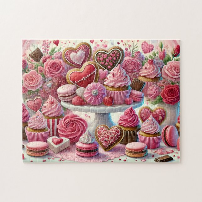 Valentine Dessert Heart Cookies & Cupcakes Table Pussel (Horisontell)