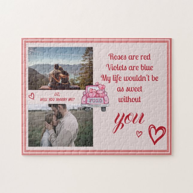 Valentine Dikt Giftermål Frieri XO Heart Photo Pussel (Horisontell)