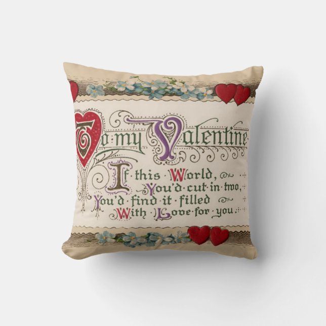 Valentine Dikt with Hearts Kudde (Framsida)