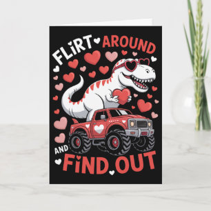 Valentine Dinosaur Monster Truck Flirt Runtomkring Kort