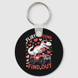 Valentine Dinosaur Monster Truck Flirtar Runtom Oc Nyckelring