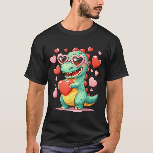 Valentine Dinosaur Trex Holding Heart Girl Sunl Bo T Shirt (Framsida)