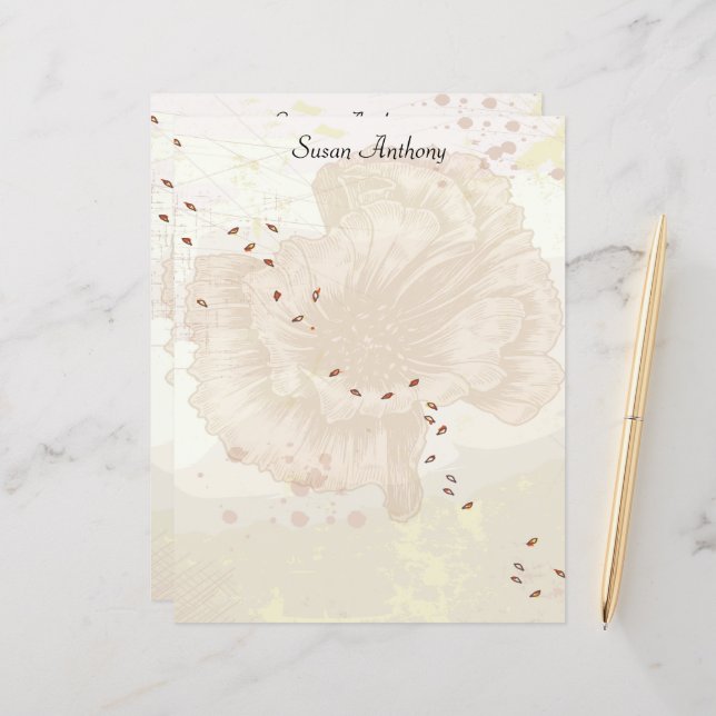 Valentine Distress Fded Blommigt Stationär Papper (Fram/Back In Situ)