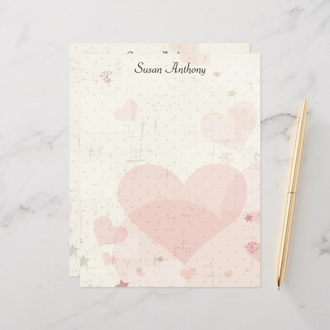 Valentine Distress Rosa Hearts Stationary Papper (Fram/Back In Situ)