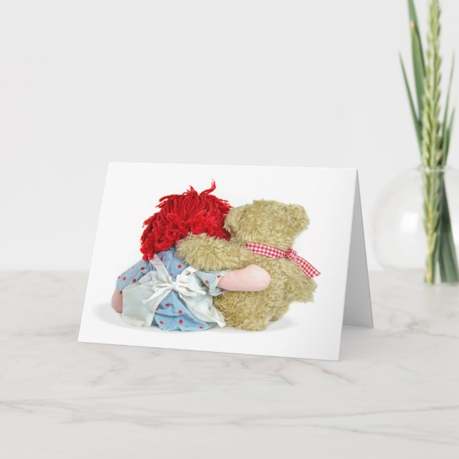 Valentine docka och teddybjörn som kramas kort (Framsida)