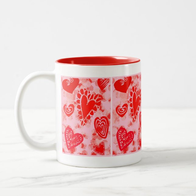 Valentine Doodle Hearts- Drickskopp Två-Tonad Mugg (Vänster)