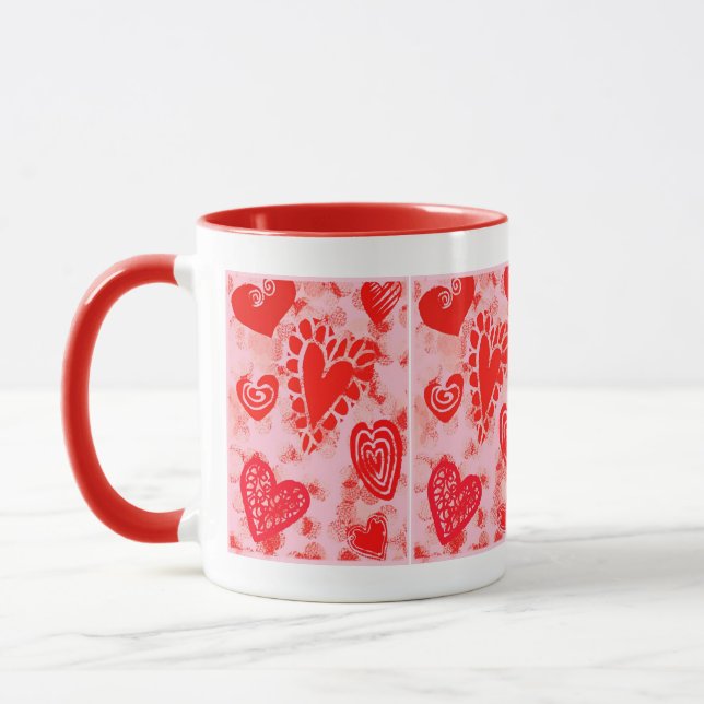 Valentine Doodle Hjärtan- Drickskopp Mugg (Vänster)
