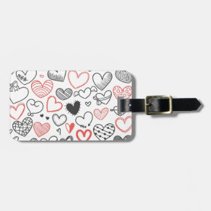Valentine doodle hjärtar röd och svart hipster bagagebricka