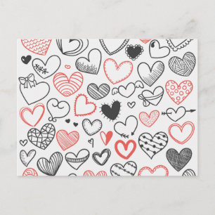 Valentine doodle hjärtar röd och svart hipster helg vykort