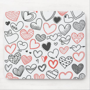 Valentine doodle hjärtar röd och svart hipster musmatta