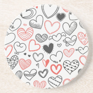 Valentine doodle hjärtar röd och svart hipster underlägg sandsten