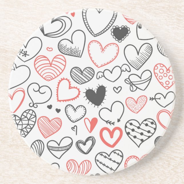 Valentine doodle hjärtar röd och svart hipster underlägg sandsten (Framsidan)
