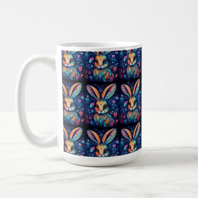 Valentine Dream Hearts: Rainbow Doodle Bunny Kaffemugg (Vänster)