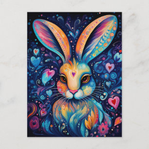 Valentine Dream Hearts: Rainbow Doodle Bunny Vykort