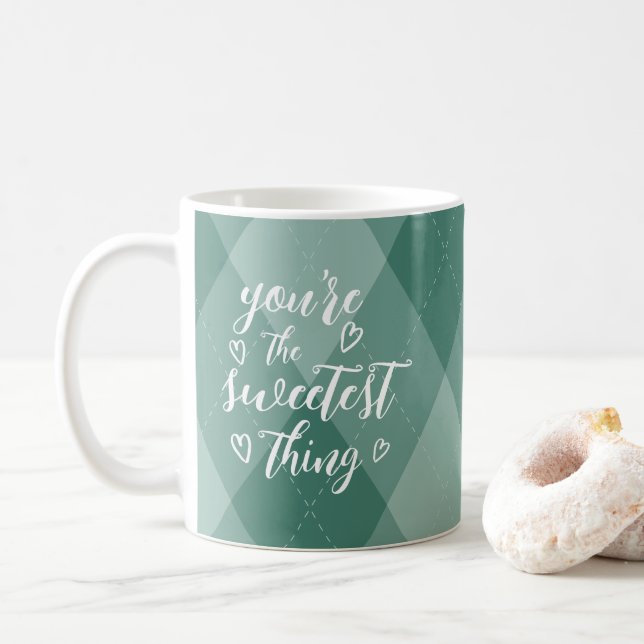 Valentine Du är den sötaste Sak Grönt Argyle Kaffemugg (Med munk)