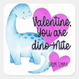 Valentine Du är Dino-mite Blue Dinosaur-hjärtan Fyrkantigt Klistermärke