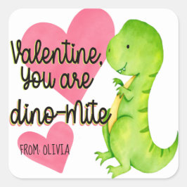 Valentine Du är Dino-mite Dinosaur Trex Hearts Fyrkantigt Klistermärke