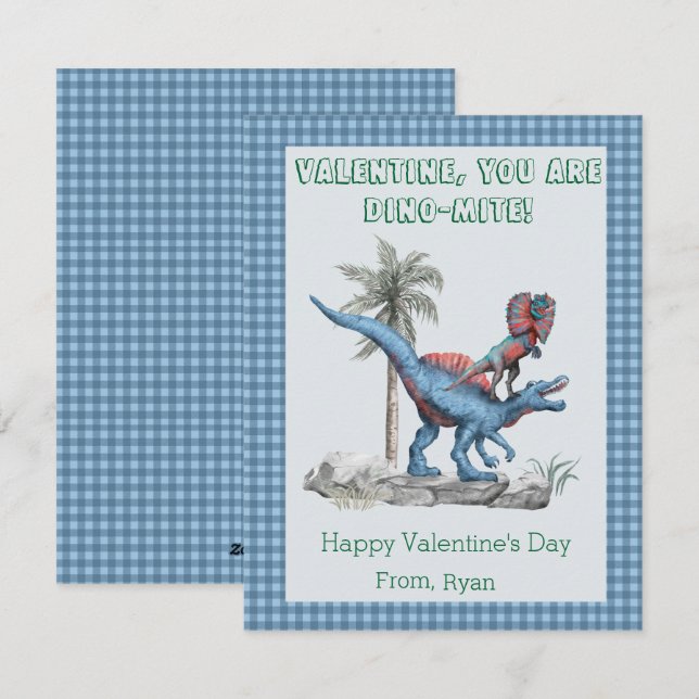 Valentine, du är DINO-mysig! Blå klassrumsmiljö   Julkort (Fram/baksida)