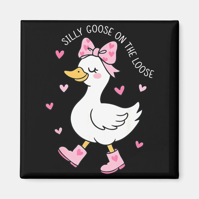 Valentine Dumma Gås På Löpande Coquette Båge Gi Magnet (Framsidan)