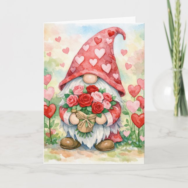 Valentine-dvärg med röda rosor kort (Framsida)