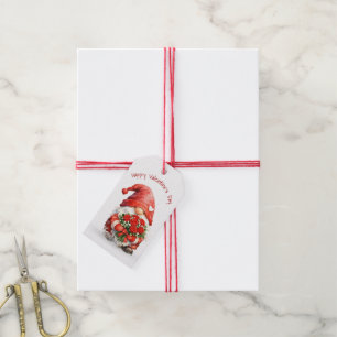 Valentine-dvärg med rödbukett presentetikett
