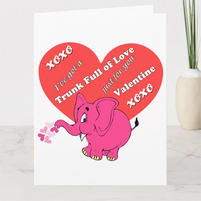 Valentine Elefant Fick En Bagagefull Av Kärlek Kort (Framsida)