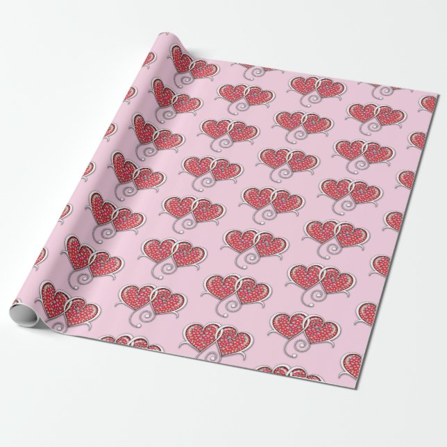 Valentine Elegant Sammanflätad Hjärtan Design Presentpapper (Utrullad)