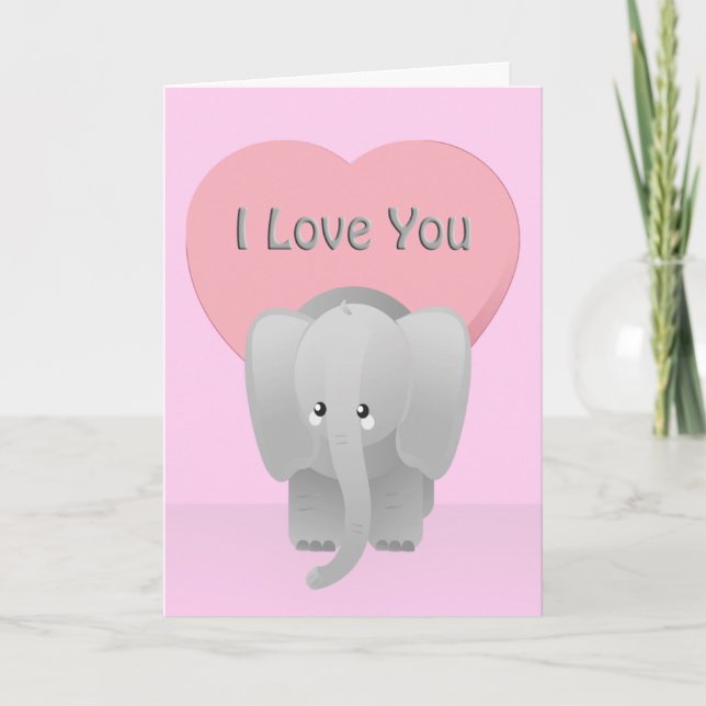 Valentine Elephant Kärlek You Big Rosa Hälsning Helgkort (Framsida)