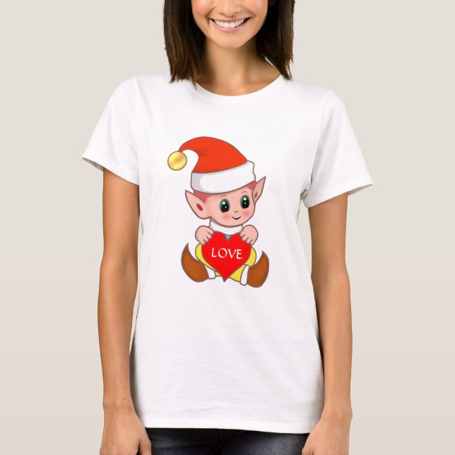 Valentine Elf med Heart T Shirt (Framsida)