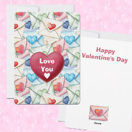 Valentine Envelopes and Hearts Julkort