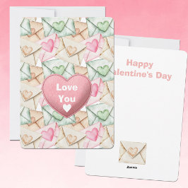 Valentine Envelopes and Hearts Julkort
