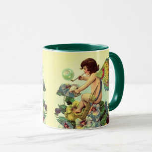 VALENTINE FAIRY BLOWING BUBBLES,PANSIES MUGG