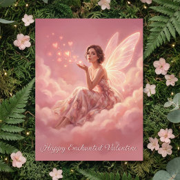 Valentine Fairy on Pink Clouds Fantasy Art Helg Vykort