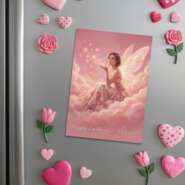 Valentine Fairy on Pink Clouds Magnetic Card (Skapare uppladdad)