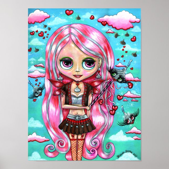 Valentine Fairy Rosa Hair Chocolate Kisses Stort ö Poster (Framsidan)