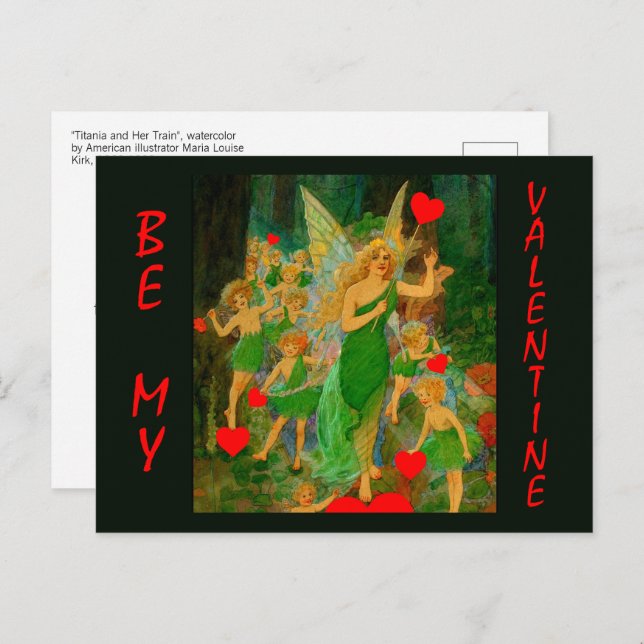 Valentine Fairyland Queen Titania Red Hearts Cupid Vykort (Fram/baksida)