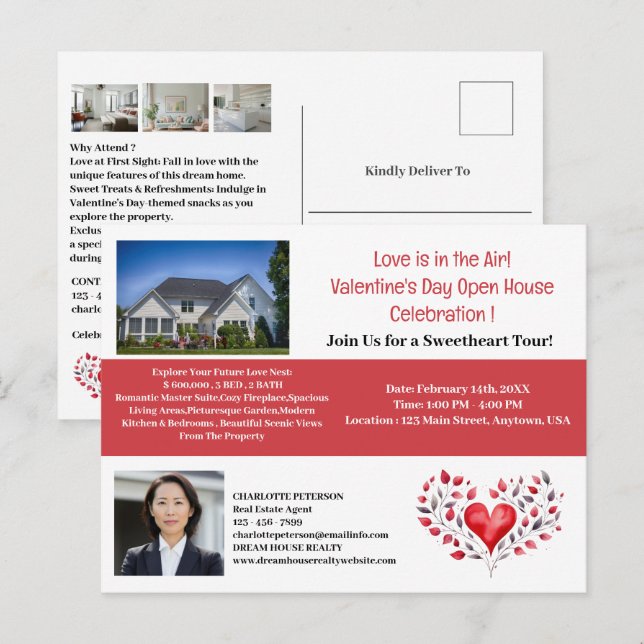 Valentine Fastighetsvisning Öppen Hus Inbjudan  (Fram/baksida)