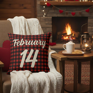 Valentine February 14 Red and Black Plaid Gingham Kudde