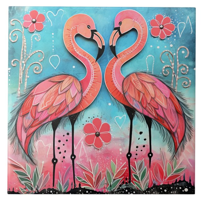 Valentine Flamingo Art Kakelplatta (Framsidan)