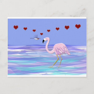 Valentine Flamingo Hummingbird Helg Vykort
